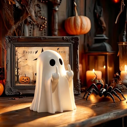 Halloween Ghost Figurine - White Indoor Decor, Cute Spooky Tabletop Ornament