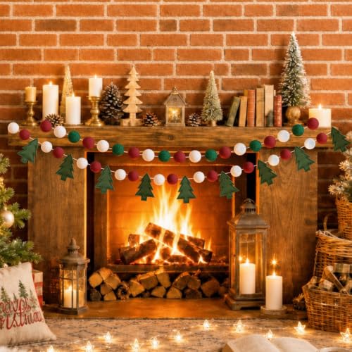 Holiday Banner Decor Set with Felt Pom Poms - Christmas Variation