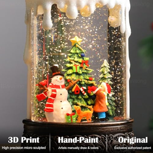 Christmas Snow Globe Candle with Music & Timer - Indoor Holiday Decor - 9.7 Inch - USB/Battery Powered - Christmas Candle Variation