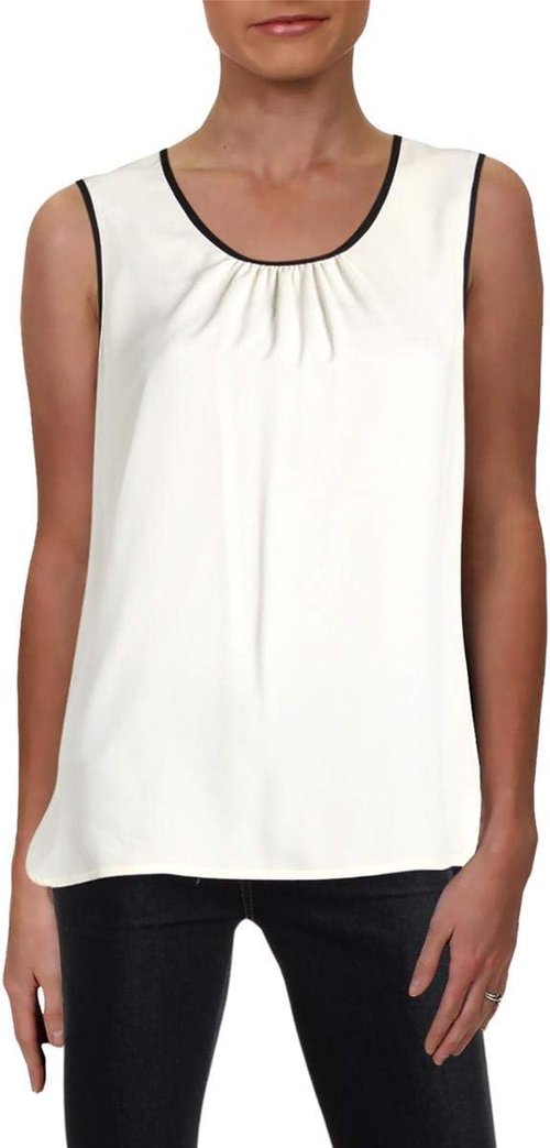 Anne Klein Women's Black Sleeveless Woven Shell - Elegant Pleated Neckline Design