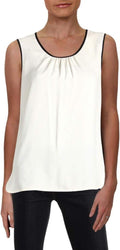 Anne Klein Women's Black Sleeveless Woven Shell - Elegant Pleated Neckline Design