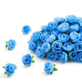 Light Blue Artificial Rose Heads 1.3 Inch Mini Fake Flowers for DIY Decor - 100Pcs