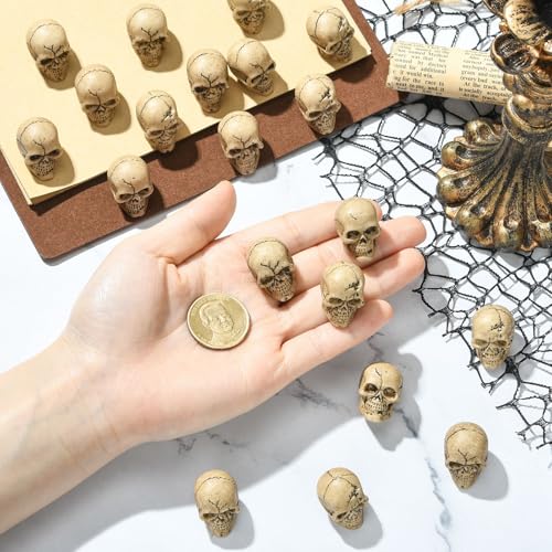 Halloween Mini Resin Skull Decor Set - 30pcs Skeleton Head Bone Table Decorations