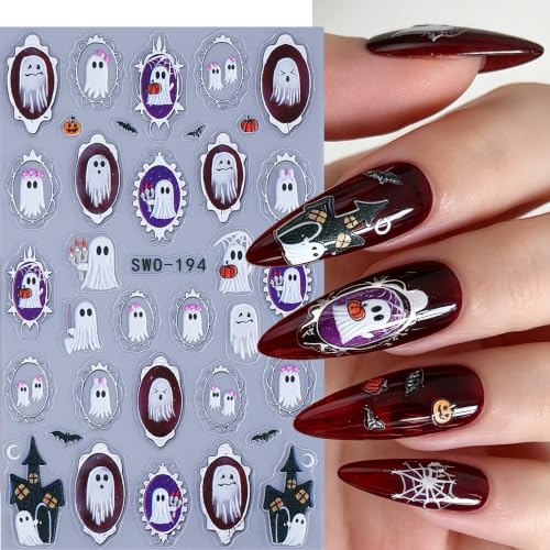 Halloween Nail Art Stickers Set - Ghost Pumpkin Spider Mirror 5D Embossed Style09