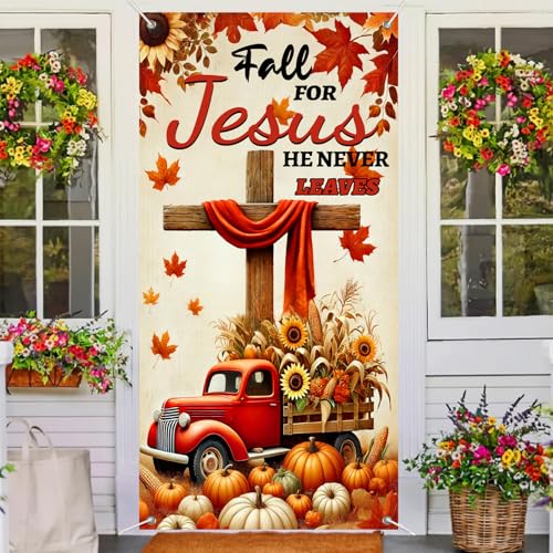 Fall for Jesus Door Banner Christmas Porch Decoration Snowman#11