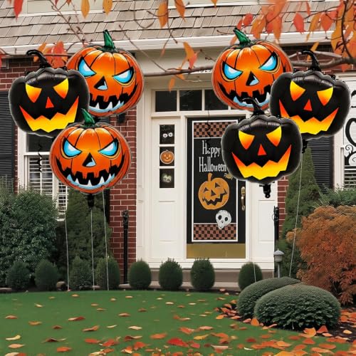 Halloween Pumpkin Foil Balloons Set - 6 Pack Indoor Outdoor Decorations