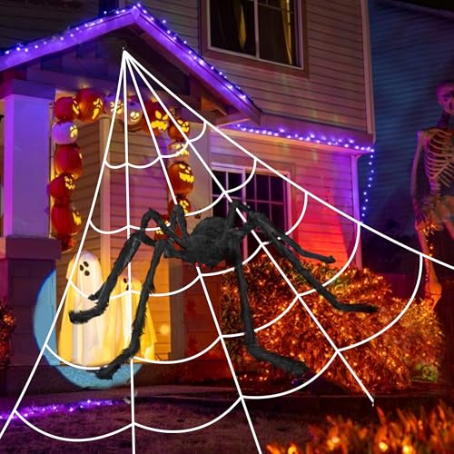 Giant Spider Web with 59-Inch Creepy Spider Halloween Outdoor Decoration