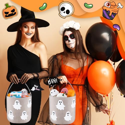 Halloween Boo Basket Trick or Treat Basket Set - Beige, 2 Pcs with Flags