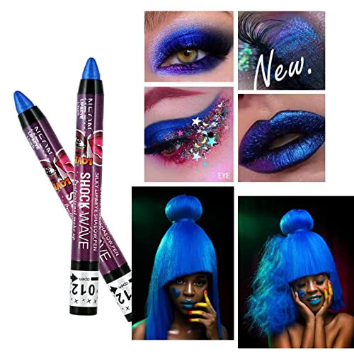 MEICOLY 2pcs Blue Eyeshadow Sticks for Halloween & Cosplay - Metallic Shimmer Waterproof Eye Makeup