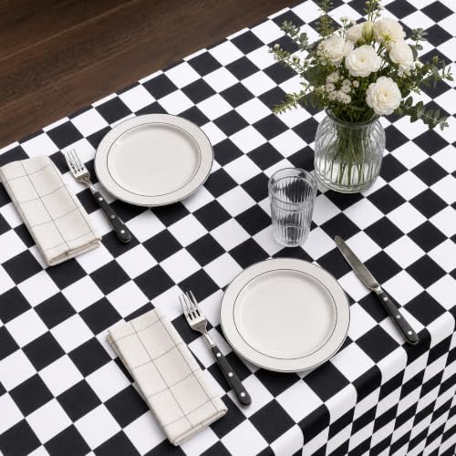 Black and White Checkered Tablecloth 57 x 84 Inch - Waterproof Gingham Dining Cover - Variation of THIS listing: Black / 84" x 57"