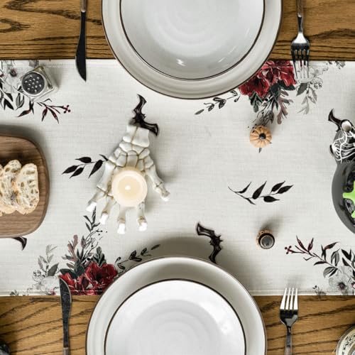 Halloween Jack-O'-Lantern Pumpkin Cross Black Cat Table Runner - 13 x 108 Inch Beige