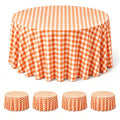 Orange Gingham Round Tablecloth 84 Inch - 4 Pack, Disposable Plastic Cover - Variation of Orange Checkered Round / 84"