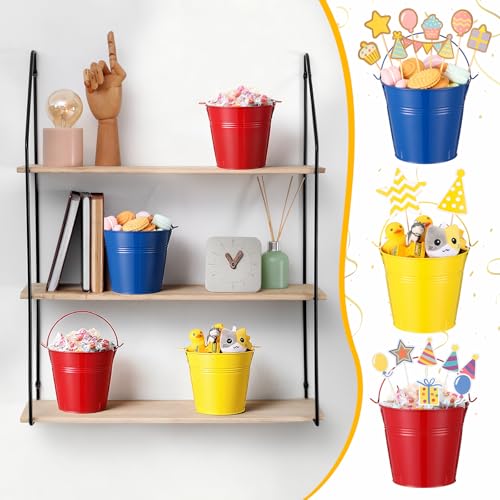 Hero Themed Party Table Decorations Mini Buckets with Raffia Set