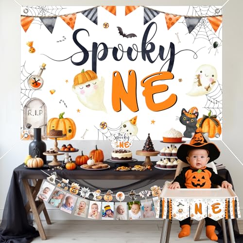 Halloween 1st Birthday Decoration Kit with Balloons Banner Cake Topper Backdrop
