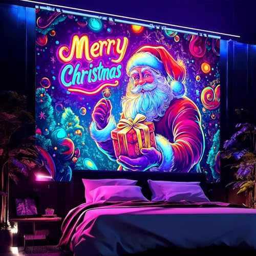 UV Reactive Christmas Tapestry - Glow in the Dark Wall Hanging for Holiday Decor