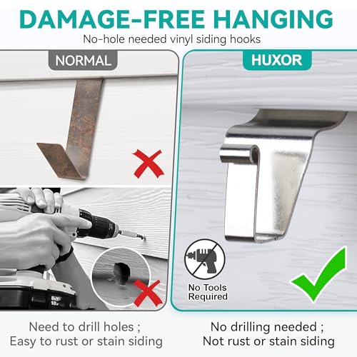 HUXOR Vinyl Siding Hooks 10 Pack No-Hole Outdoor Wall Hangers