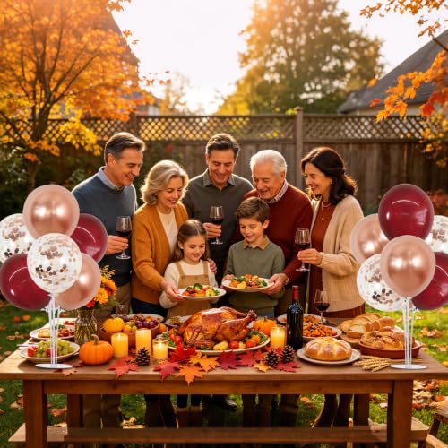 Burgundy Rose Gold Balloon Stand Centerpieces Set - 4 Reusable Table Decorations with Balloons