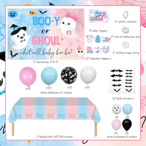 Halloween Gender Reveal Decorations Kit with Backdrop Balloon Garland & Bat Wall Stickers
