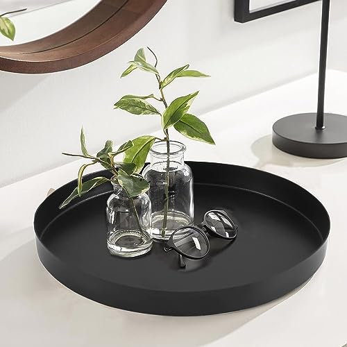 Black Round Metal Candle Holder Tray - Decorative Serving Tray 11.8 Inch - Black