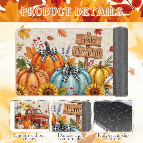 Hello Fall Autumn Scarecrow Kitchen Mat Set of 3 - Farmhouse Style Rug