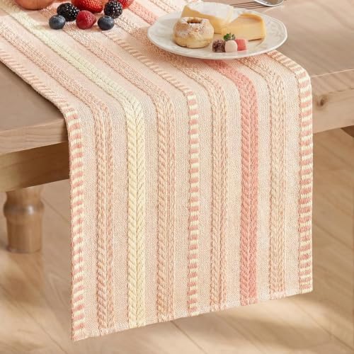 Pink Farmhouse Striped Braided Table Runner 12x120 Inch - Artoid Mode