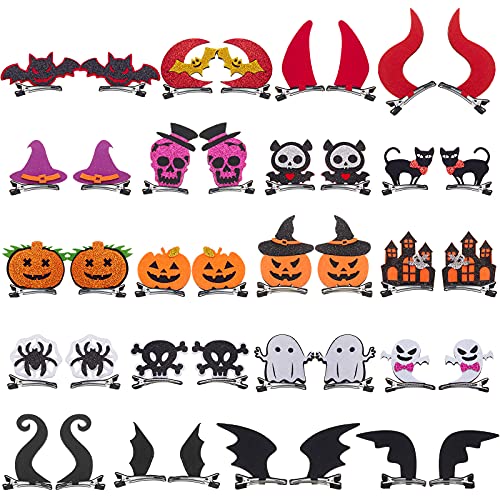 Halloween Hair Clips Set - 40 Cartoon Pumpkin Bat Ghost Alligator Accessories