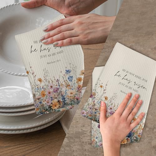 Easter He Is Not Here for He Has Risen Bible Verse Hand Towel - Floral Christian Religious Decor - Risenss Variation