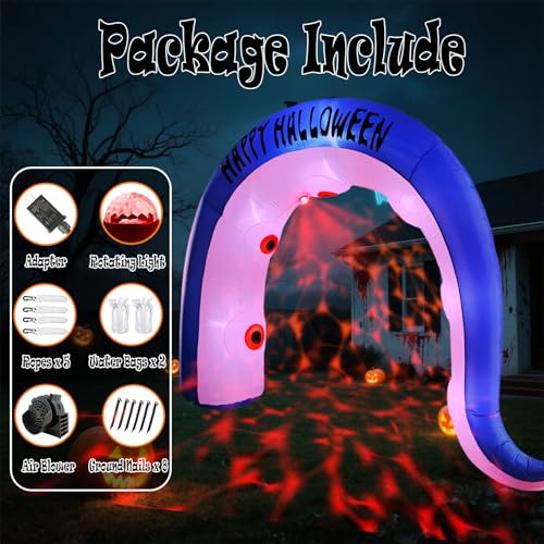 12FT Inflatable Octopus Archway Halloween Yard Decoration with Blood Projection Lights - Outdoor Haunted Entrance