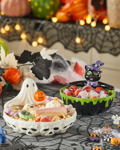 Purple Black Halloween Cauldron Candy Bowl - 6.5-Inch Ceramic Cat Treat Dish