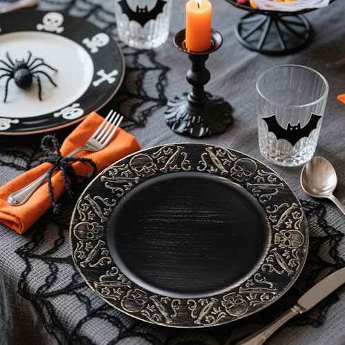 Halloween Black Charger Plates Set of 12 - 13 Inch Plastic Dinnerware