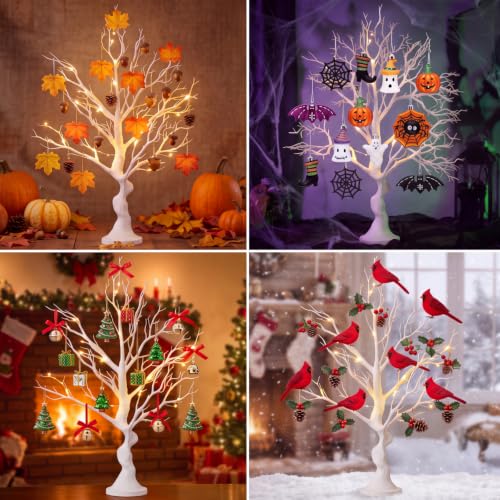 2 Pack 34-Inch Manzanita Trees with LED Warm Lights Halloween Decor
