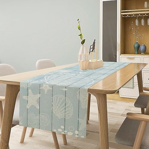 Summer Ocean Beach Starfish Table Runner 13x36 Inches - Nautical Farmhouse Decor