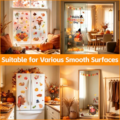 Thanksgiving Fall Window Clings Set - 9 Sheets for Glass Decor - Thanksgiving