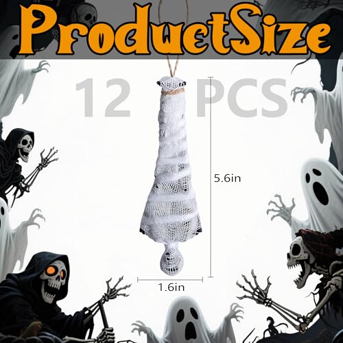 Halloween Cocoon Skeleton Decorations - 12 Creepy 5.6-Inch Hanging Props