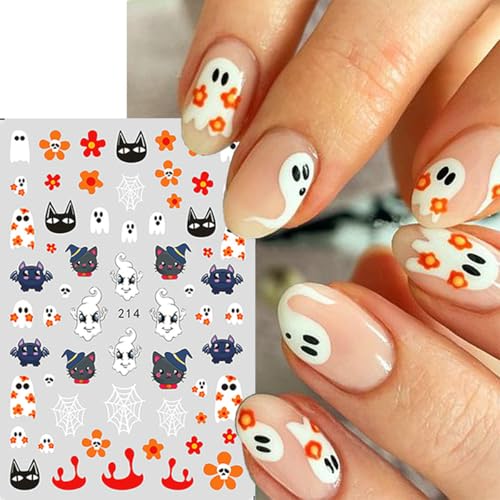 Halloween Nail Art Stickers 18 Sheets 3D Glitter Ghost Pumpkin Spider Web