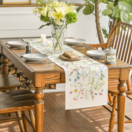 Wildflowers Bloom Floral Table Runner 13x36 Inch Beige Seasonal Home Decor