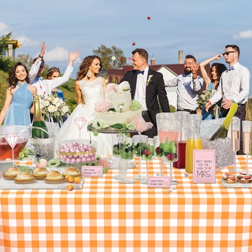 Orange and White Gingham Waterproof Disposable Tablecloths - 6 Pack, 54x108 Inches, Party, Picnic, Wedding