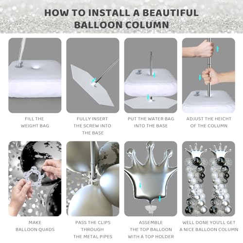 Silver Balloon Arch Stand Set of 4, Adjustable 7ft Metal Balloon Column for Party Decorations