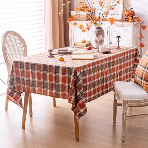 Plaid Fall Tablecloth 60x84 Inch Rust Rectangle Thanksgiving Decor