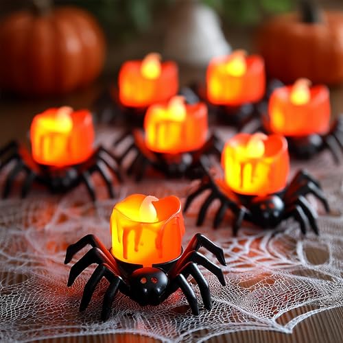 Halloween Spider Tea Lights Set - Flameless LED Candles for Party Decor