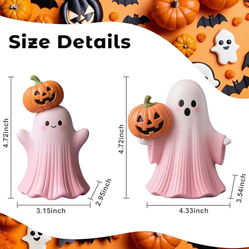 Pink Halloween Ghost Figurine with Pumpkin Indoor Decor - LifeNest