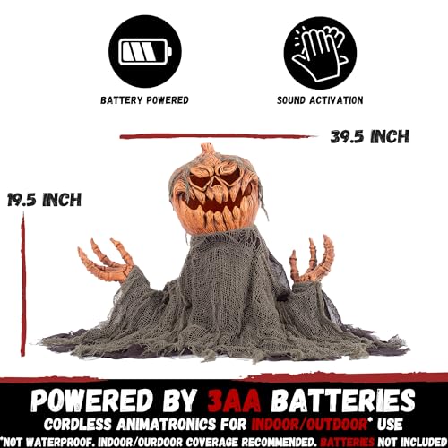 Halloween Groundbreaker Pumpkin Animatronic with Sound & Lights - Indoor Outdoor Spooky Decor