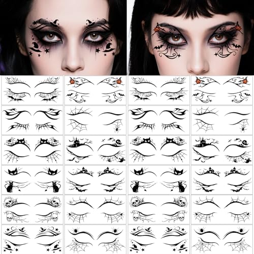 Halloween Eye Shadow Temporary Tattoos Set - 24 Sheets Spider Web Bat Pattern Eyeliner Stickers for Face & Eye Makeup - Variation of THIS LISTING