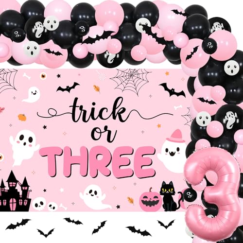 Halloween 3rd Birthday Balloon Garland Kit with Bat Wall Stickers and Foil Number 3