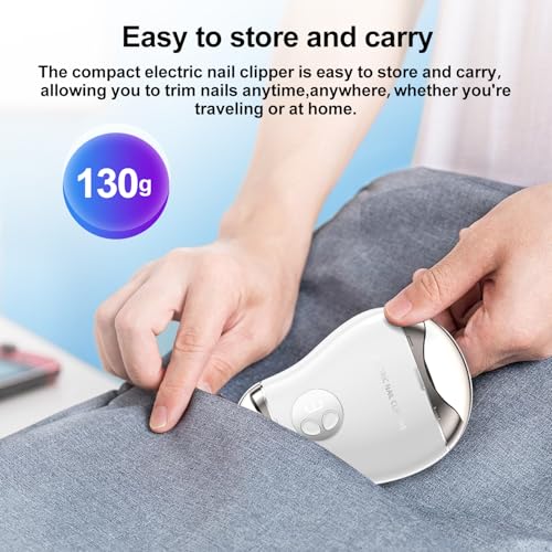 Yibosoar Electric Nail Clipper with LED Light & 3 Speeds, Fingernail Cutter and Polisher 2 in 1 Design, Nail Scraps Storage Rechargeable Safety Fingernail Trimmer for Baby Seniors and Adult