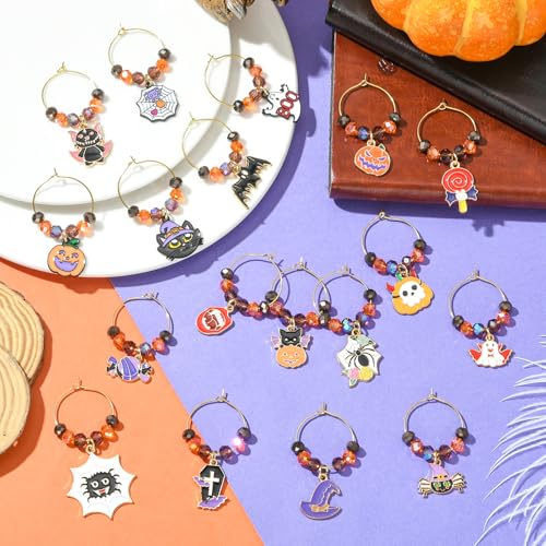 Halloween Festival Theme Wine Glass Charms - 18 Pcs Ring Set for Tasting Party Decor