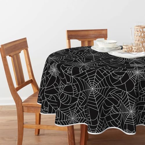 Horaldaily Halloween Cobweb Round Tablecloth 90 Inch Black - Durable Polyester