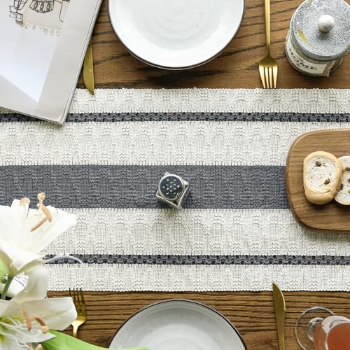 Dark Green Rustic Woven Table Runner 12x72 Inch - Polyester Cotton Home Decor