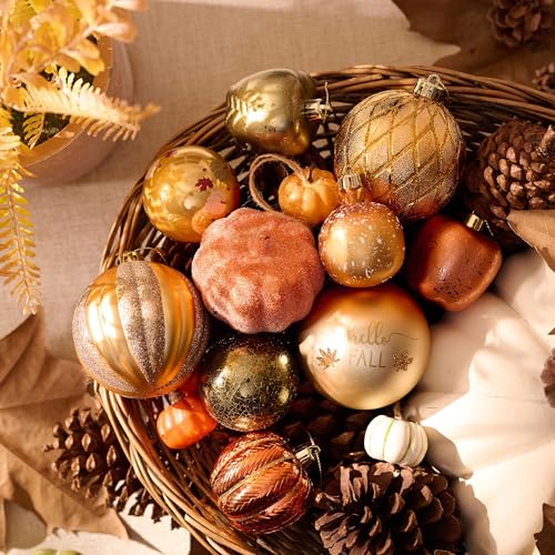 Fall Tree Ornaments Set - 40 Assorted Pumpkin, Maple Leaf & Harvest Decor