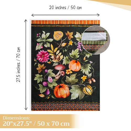 Pumpkin Garden Dark Green Kitchen Towel Set of 3 - Fall Thanksgiving Decor